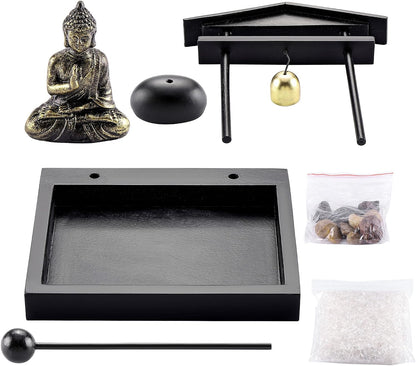 Jovivi Zen Garden Set Buddha Statue w/Tealight Candle Holder, Rocks & Incense Burner Holder & Wood Tray for Yoga Meditation Home Table Decor Gift