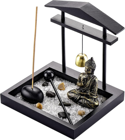 Jovivi Zen Garden Set Buddha Statue w/Tealight Candle Holder, Rocks & Incense Burner Holder & Wood Tray for Yoga Meditation Home Table Decor Gift