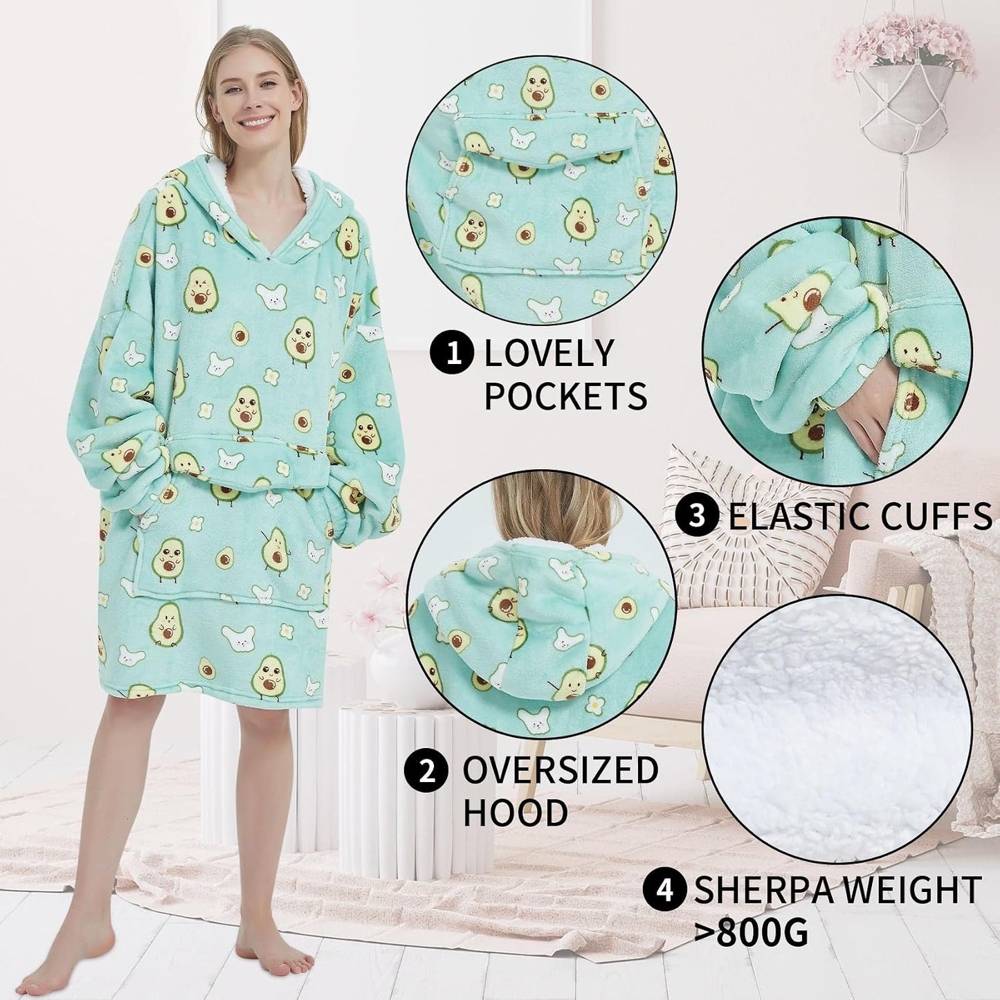 Fiosnow Sun and Moon Blanket Hoodies for Women and Men Adult Oversize Wearable Blanket Hoodies for Soft and Warm