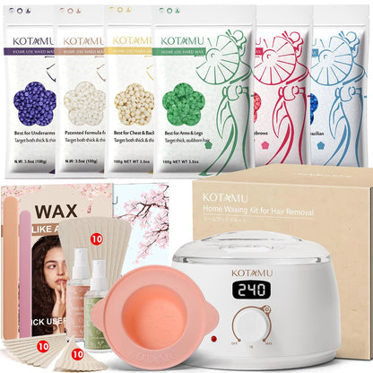 KOTAMU Waxing Kit for Women & Men, Pink Digital Wax Pot Warmer Hair Removal | Home Hard Wax Kit, Wax Machine, Face, Eyebrow, Bikini, Brazilian, Body, Sensitive Skin, 25 Accessories, Beginner-Friendly
