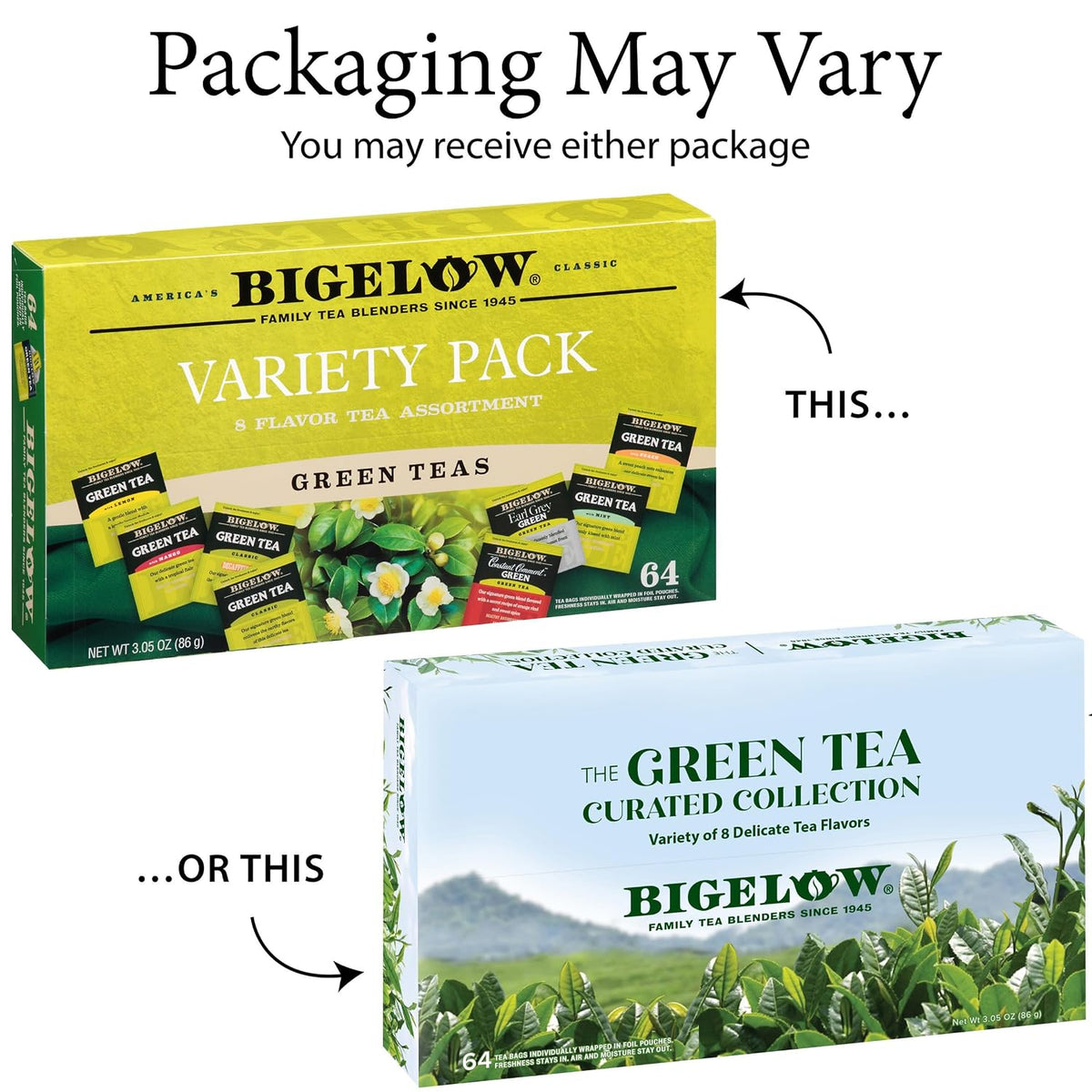 Bigelow Tea Green Tea Assortment, 64 Count (Pack of 1)