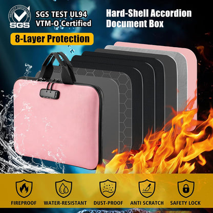facka Fireproof Document Organizer Box with Lock, 13 Pocket Safe File Bag