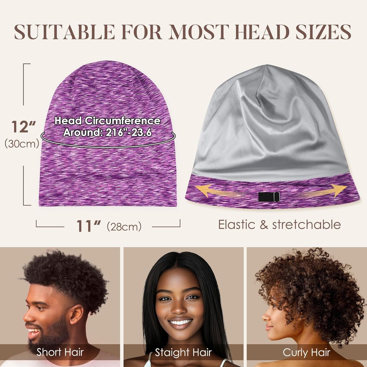 LULUSILK 100% Mulberry Silk Bonnet for Sleeping Women and Men, No More Frizzy Tangled Hair, Real Silk Sleep Cap for Curly Hair, Black, Pack of 1