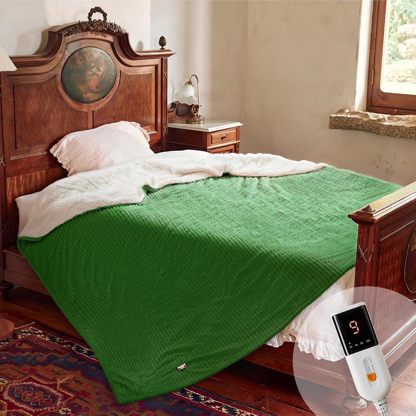 Texciting Heated Blanket Electric Blanket Throw 50''X60''-Heating Throw with 9 Heat Settings-2-10 Hours Auto Off,ETL Certified,Machine Washable (Green)