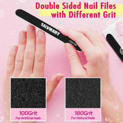 SALVMARY 100/180 Grit Nail File and 80/100 Grit Nail Buffer Block Set 8 Pcs