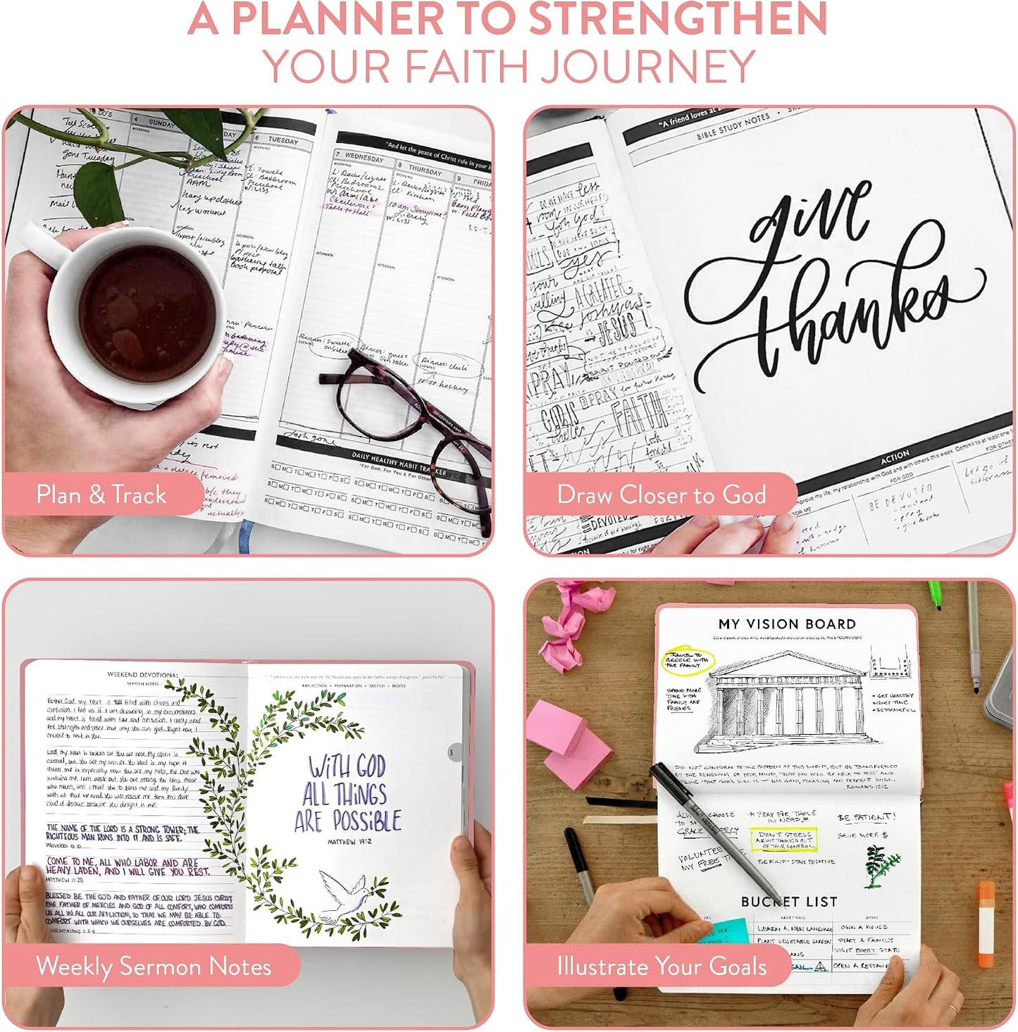Christian Planner 2026 Daily Planner - Faith Based Monthly and Weekly Planner, Vision Board, and Habit Tracker - 2026 Calendar, Personal Organizer and Devotional Journal (Spiral, Pine)