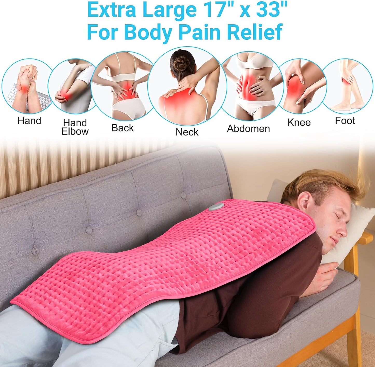 Boileau Electric Heating Pad for Back Pain and Period Cramps Relief, FSA Eligible17 x33 Extra Large XXXL, HSA 3 Heating Levels Heat Pad with 2-Hour Auto Shut Off, Gifts for Women and Mom, Blue