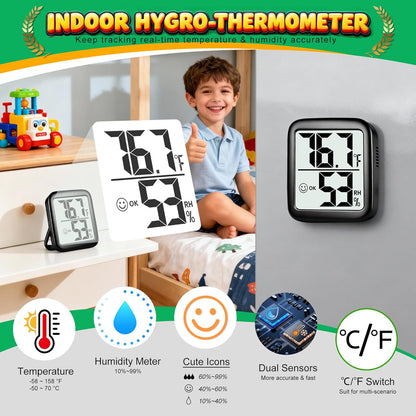 Antonki 2 Pack Room Thermometer for Home, Hygrometer Indoor Humidity Meter Gauge, Digital Temperature and Humidity Monitor Sensor for House, Terrarium, Incubator, Greenhouse - Battery Included