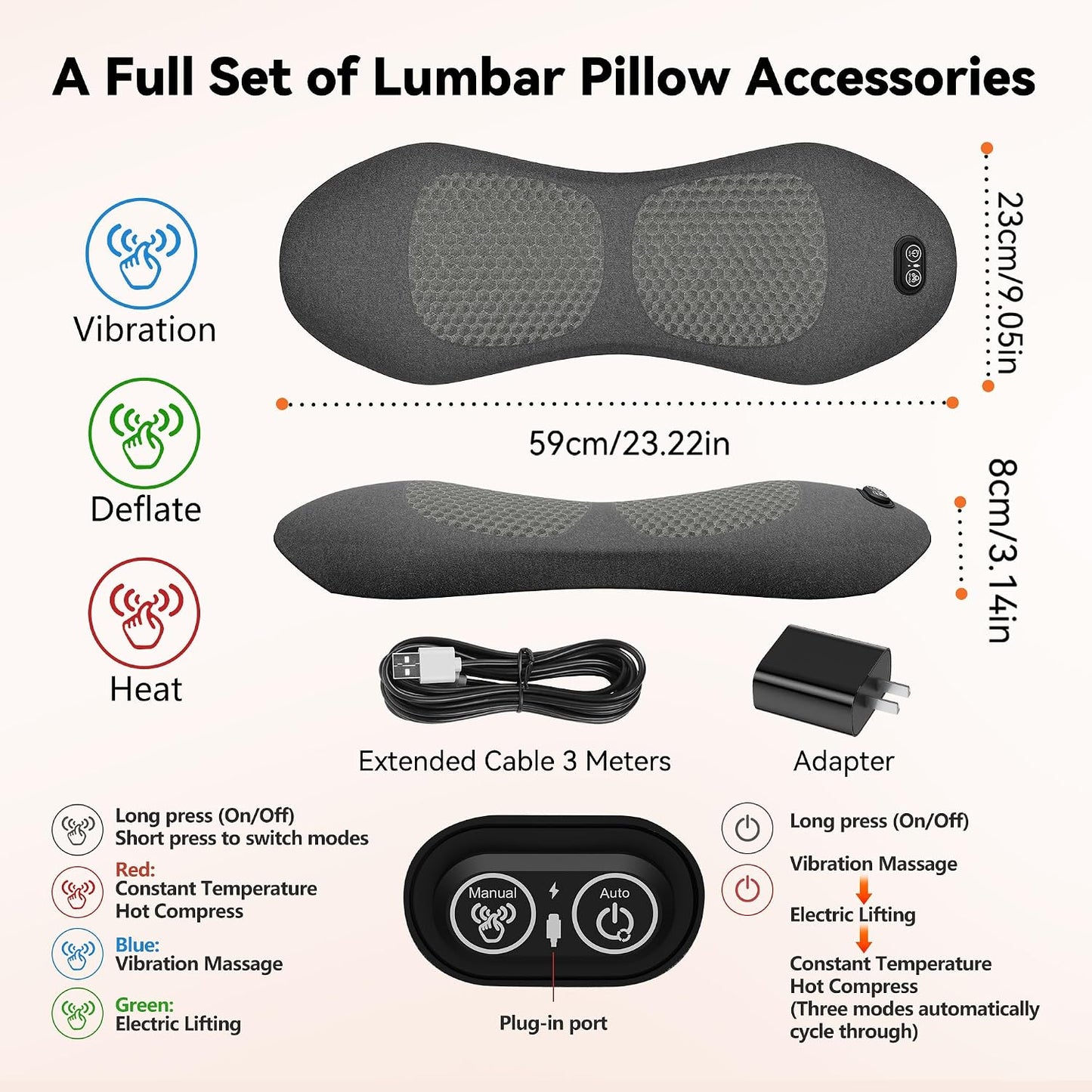 3 in 1 Smooth Spine Triple Fusion Back Massager,Sciatica Pain Relief Device with Heat & Vibration &Stretching, Back Massager for Pain Relief Deep Tissue, Lumbar Pillow for Office Home Use