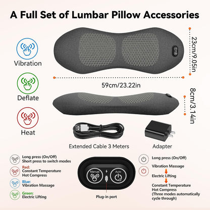 3 in 1 Smooth Spine Triple Fusion Back Massager,Sciatica Pain Relief Device with Heat & Vibration &Stretching, Back Massager for Pain Relief Deep Tissue, Lumbar Pillow for Office Home Use