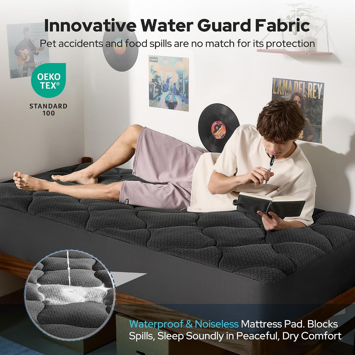 BEDLORE Waterproof Queen Mattress Pad, Breathable Mattress Protector with 6-18 Inch Deep Pocket, Quilted Fitted Mattress Topper Bed Cover, Noiseless & Machine Washable