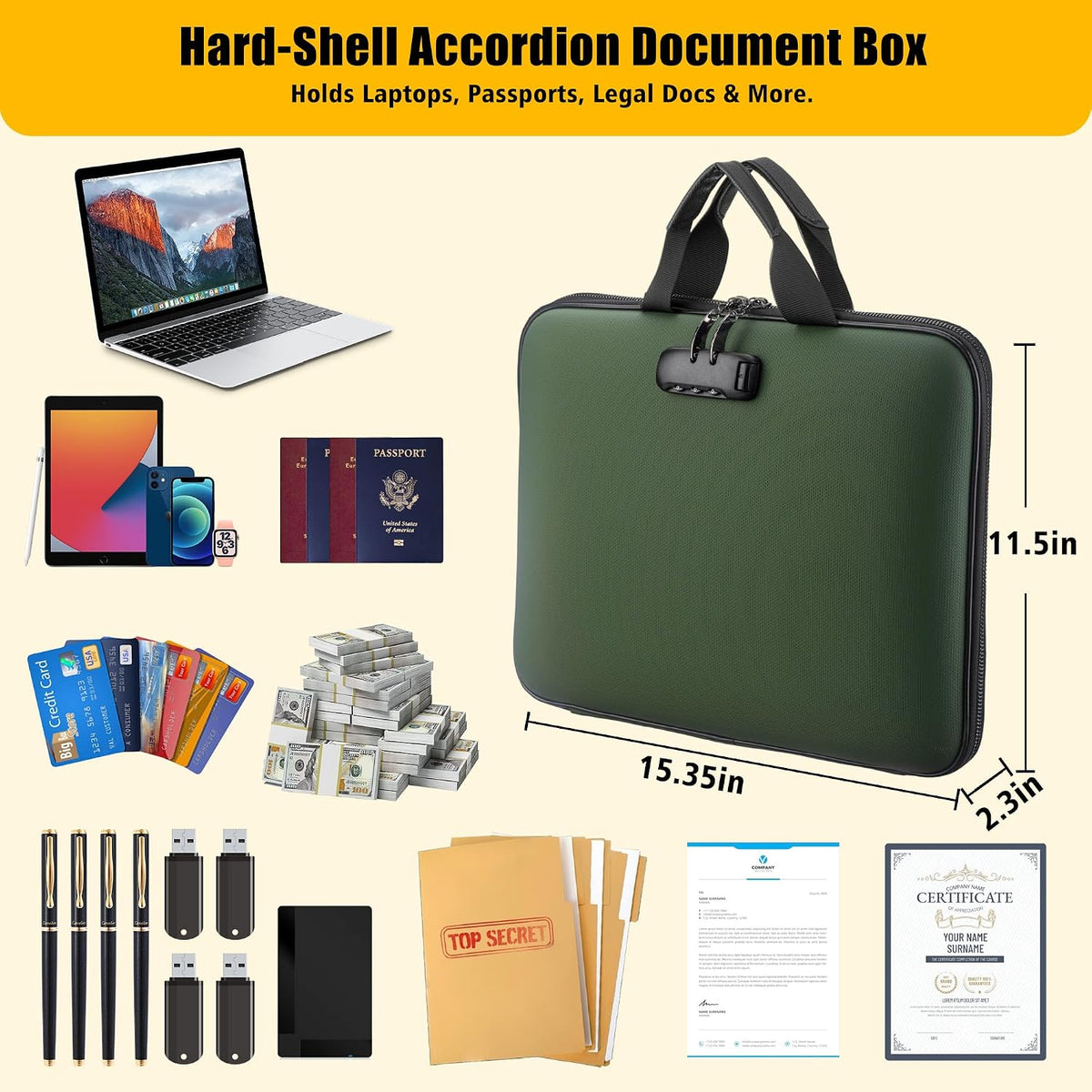 facka Fireproof Document Organizer Box with Lock, 13 Pocket Safe File Bag