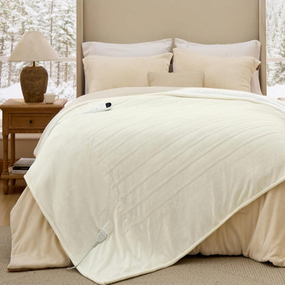 Bedsure Heated Blanket Throw Blanket with Preheat Function - Fast Heating Electric Blanket, Soft Flannel Throw with 6 Time Settings(Up to 10H), 6 Heating Settings, Gifts for Grandma (50"x60", Cream)