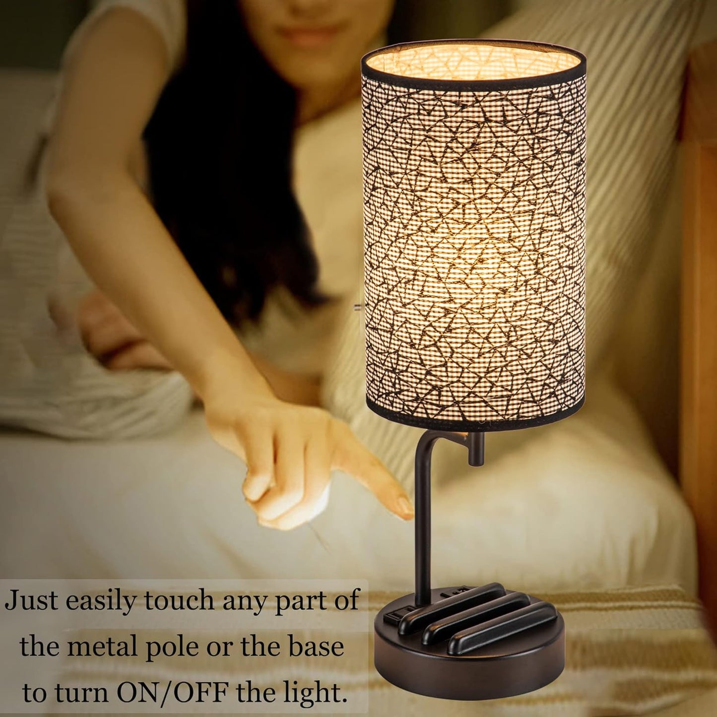 Dreamholder Touch Control USB Table Lamp, Upgraded 3-Way Dimmable Bedside Desk Lamp with USB C & A Charging Ports and AC Outlet, Nightstand Lamp for Bedroom, Dimmable Bulb Included, Gold