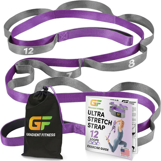 Gradient Fitness Stretching Strap for Physical Therapy, 12 Multi-Loop Stretch Strap 1" W x 8' L, Neoprene Handles, Physical Therapy Equipment, Yoga Straps for Stretching, Leg Stretcher.