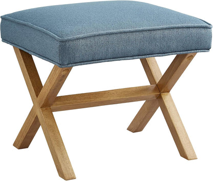 Amazon Basics Small Ottoman Foot Rest, Mid-Century Modern X Square Polyester Foot Stool, Linen, Ivory White, 18" D x 19.8" W x 18.3" H