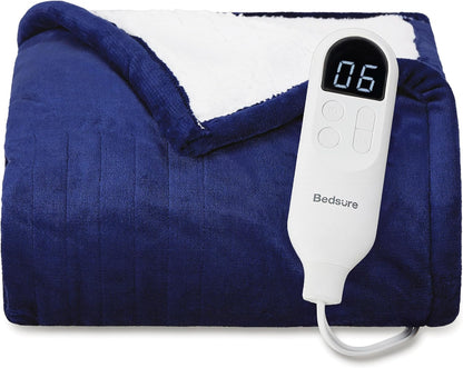 Bedsure Heated Blanket Throw Blanket with Preheat Function - Fast Heating Electric Blanket, Soft Flannel Throw with 6 Time Settings(Up to 10H), 6 Heating Settings, Gifts for Grandma (50"x60", Cream)