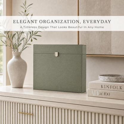 Aesthetic Document Organizer Box with 8 Folders - PU Leather File Organizer