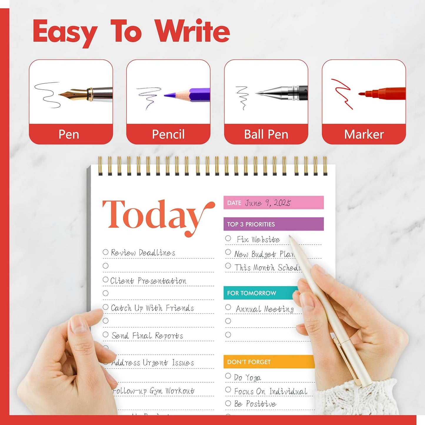 2 To Do List Notepads, Daily Planner Notebook with Tear-off Design, Undated Writing Organizer for Daily Tasks and Goal, Coiled Task Track Checklist Productivity Pad for Office, Classroom, Home, School