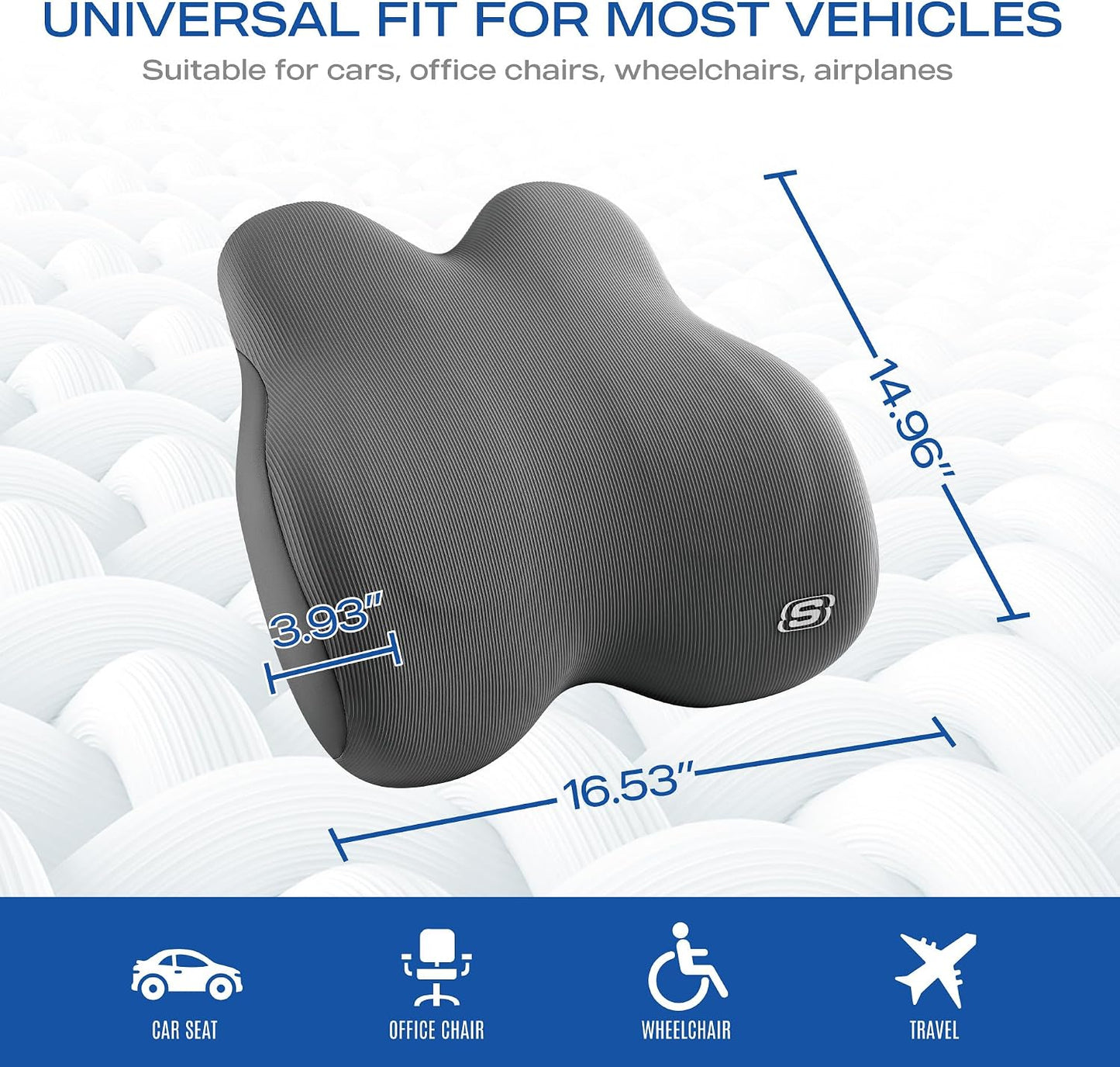 Skechers Memory Foam Lumbar Pillow,Lumbar Support Pillow for Office, Chair Lower Back Pain Relief Lumbar Pillow, Ergonomic Design Back Support Pillow for Office Chair, Car, Home, Travel,Black