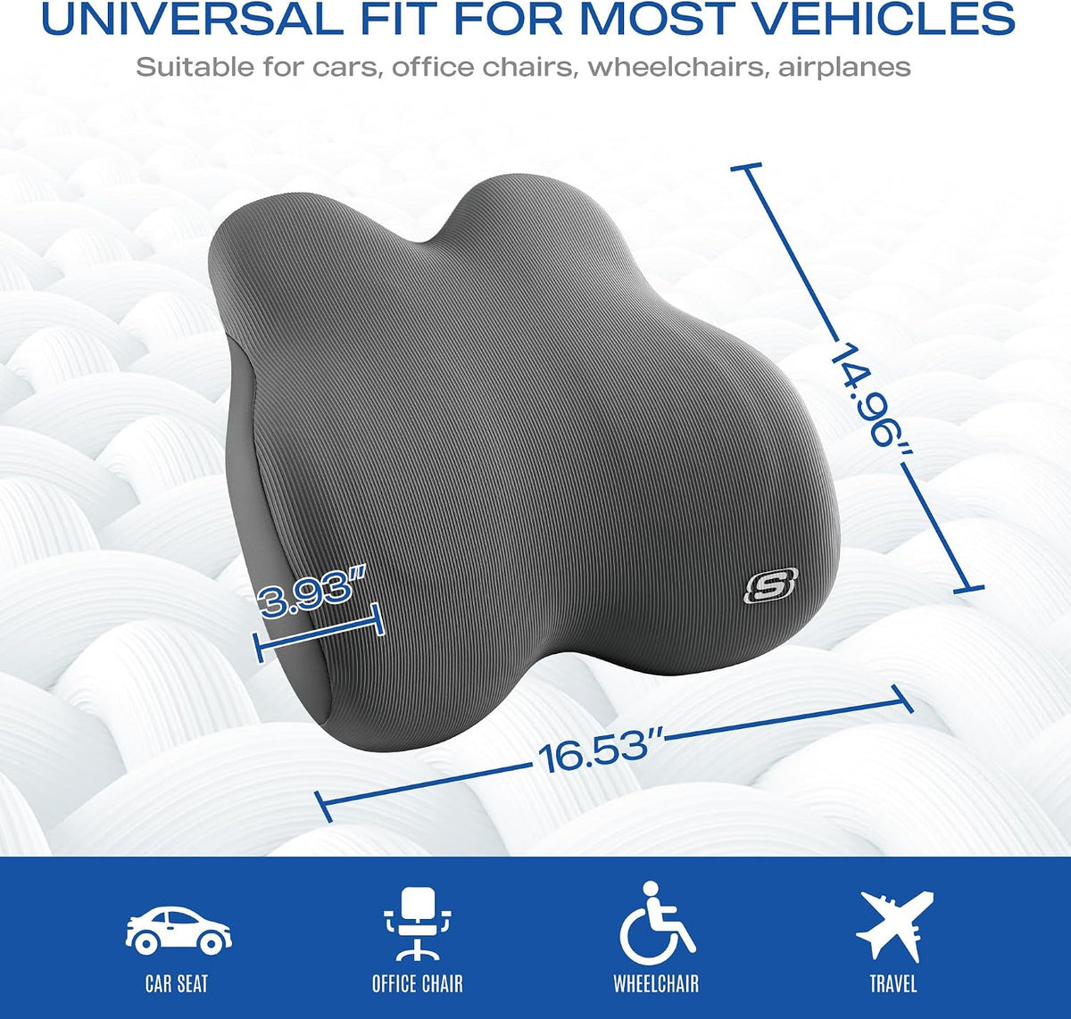 Skechers Memory Foam Lumbar Pillow,Lumbar Support Pillow for Office, Chair Lower Back Pain Relief Lumbar Pillow, Ergonomic Design Back Support Pillow for Office Chair, Car, Home, Travel,Black