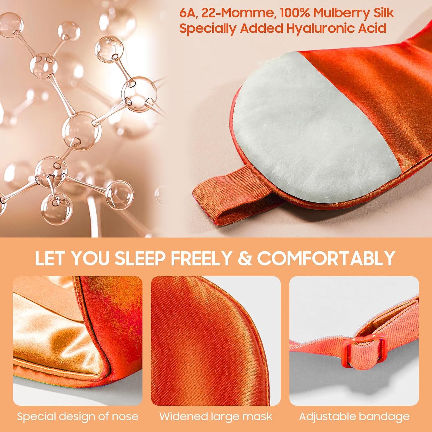 Sleep Mask 100% Mulberry Silk for Light Blocking, ZOESMIEN Eye Mask for Women Men Side Sleeper, Puffiness Dry Eyes Headache, Adjustable Strap, Christmas Gift Package, Misty Blue