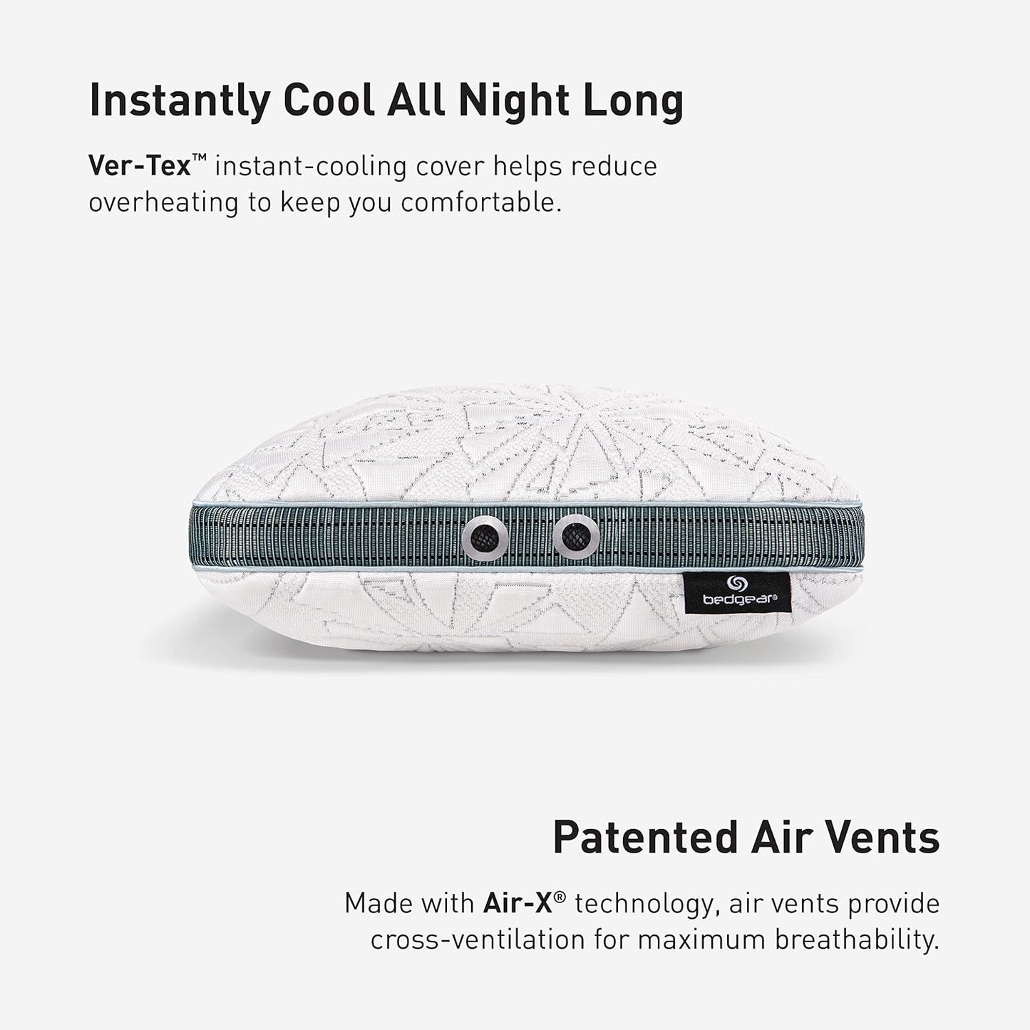 Bedgear Storm Performance Pillow, 1.0 Cooling Pillow for Side Sleepers, Medium Firm Support, Ver-Tex Cooling Cover, Air-X Mesh, Washable