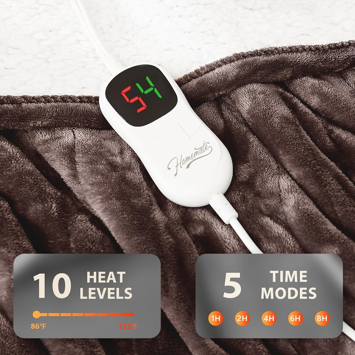 Homemate Electric Heated Blanket Twin - 62"x84" Heating Bed Blankets Throw with 10 Heating Levels 8 Hours Auto Off Fast Heating Over-Heated Protection Ultra Soft Warm Flannel ETL Certified Grey - Colors B