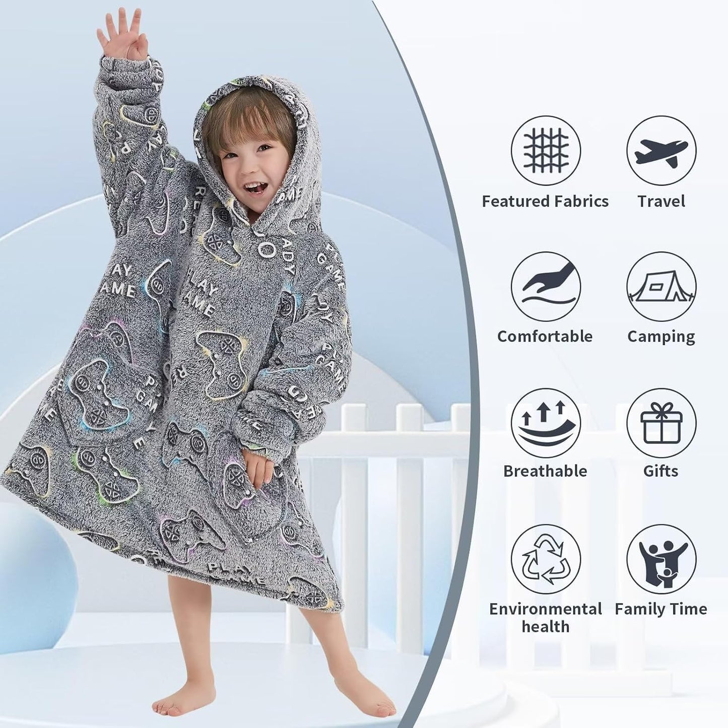 Fiosnow Glow in the Dark Unicorn Blanket Hoodies for Kids 6-13YR Oversize Wearable Blanket Hoodies for Boys Girls Teens