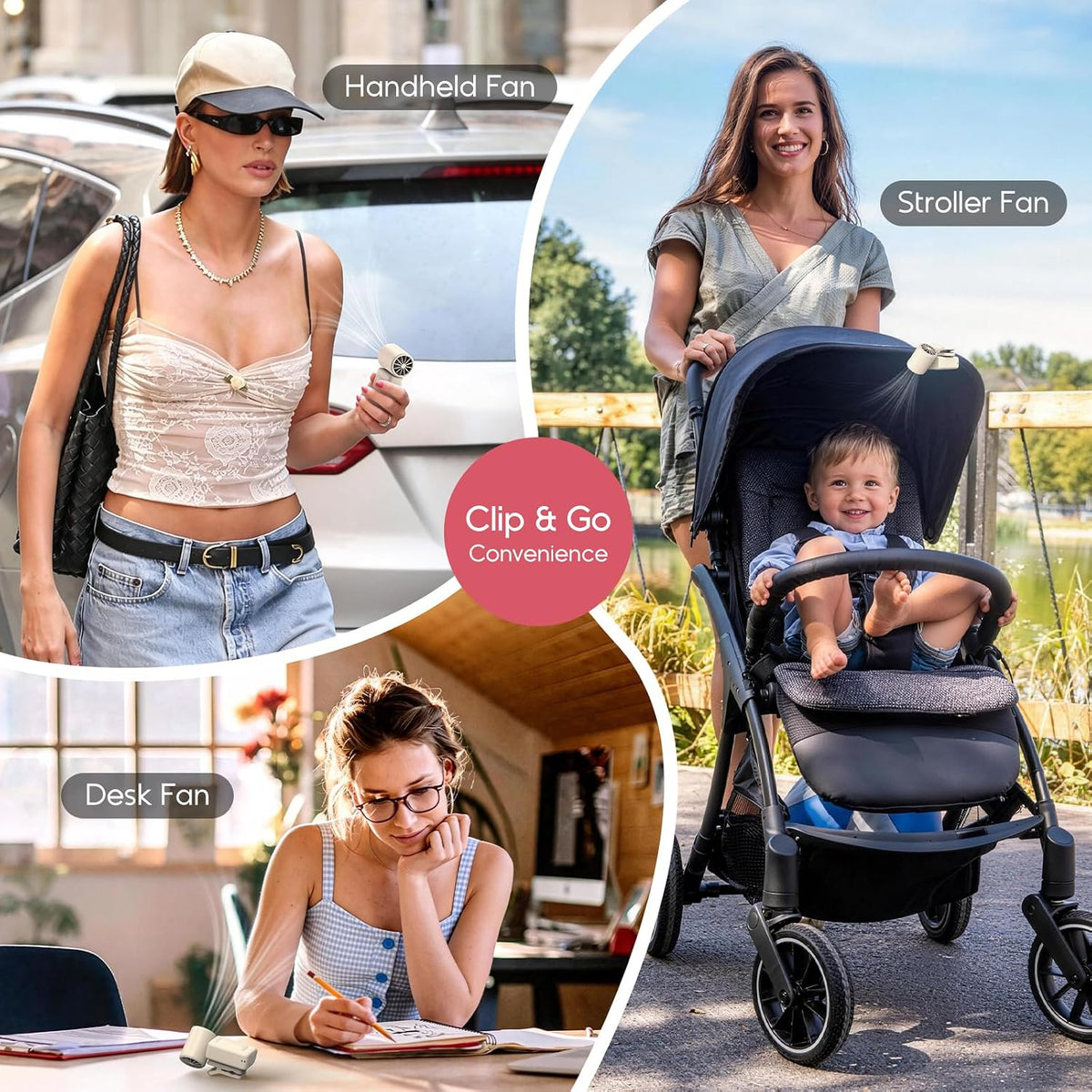 Portable Clip-On Mini Fan, Personal Handheld Fan for Stroller w/ LED Screen