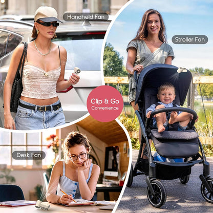 Portable Clip-On Mini Fan, Personal Handheld Fan for Stroller w/ LED Screen