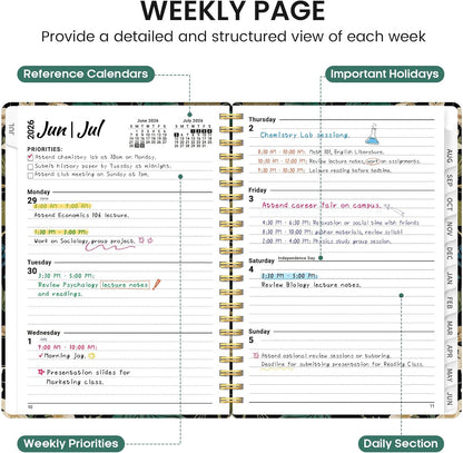Planner 2026-2027, Academic Monthly and Weekly Calendar Planner for Women, July 2026 - June 2027, Hardcover Pretty Agenda Planner Book with Tabs, Spiral Daily Organizer for School Office Home Supplies, 6.3" x 8.5" - Blue Floral