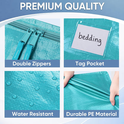 TICONN Extra Large Moving Bags Heavy Duty with Zippers & Carrying Handles, Durable Storage Bags Moving Boxes for Closet Organizers and Storage (Blue)