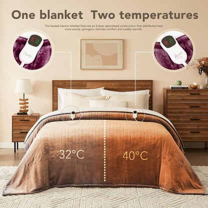 Homemate Electric Heated Blanket Twin - 62"x84" Heating Bed Blankets Throw with 10 Heating Levels 8 Hours Auto Off Fast Heating Over-Heated Protection Ultra Soft Warm Flannel ETL Certified Grey - Colors A