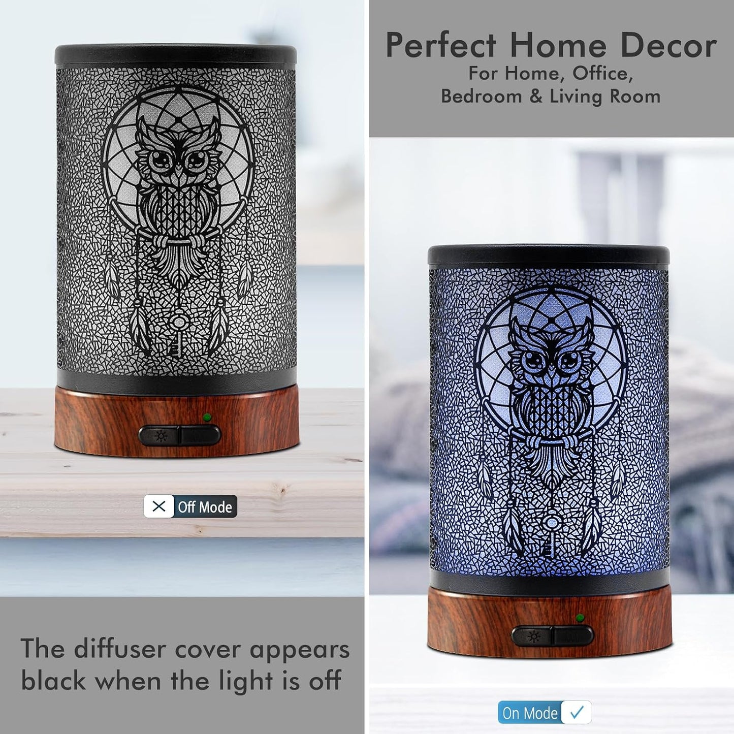 EQUSUPRO Essential Oil Diffuser 300ml Metal Electric Ultrasonic Diffuser for Large Room with Auto Shut-Off, 4 Timer Setting &7 Colors Night Light for Home