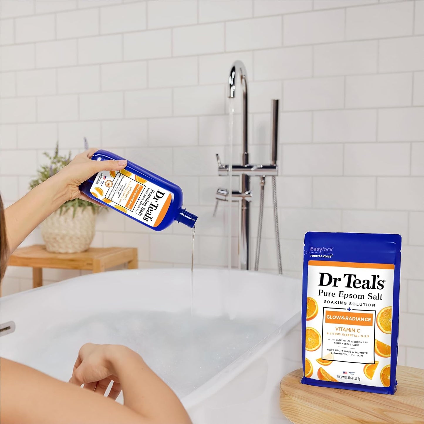 Dr Teal's Pure Epsom Magnesium Salt Soak, Glow & Radiance with Vitamin C & Citrus Essential Oils, 3 lbs