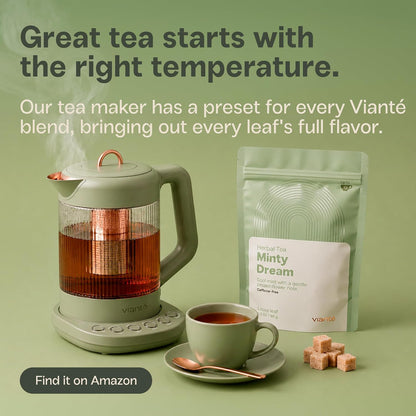 Viante Minty Dream Caffeine Free Herbal Tea, Loose Leaf Peppermint Tea with Rooibos and Passionflower, Naturally Caffeine Free Evening Tea, Calm Wind Down Blend, 3.5 oz Resealable Pouch