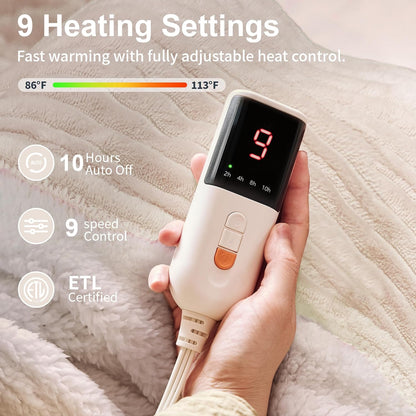 Texciting Heated Blanket Electric Blanket Throw 50''X60''-Heating Throw with 9 Heat Settings-2-10 Hours Auto Off,ETL Certified,Machine Washable (Green)