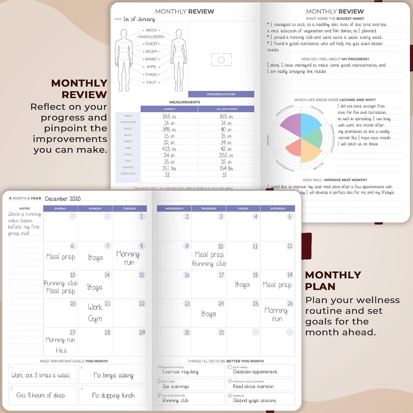 Clever Fox Fitness & Food Journal – Nutrition & Workout Planner for Women & Men – Diet & Gym Exercise Log Book with Calendars, Diet & Training Trackers - Undated, A5 Size, Hardcover (Forest Green)