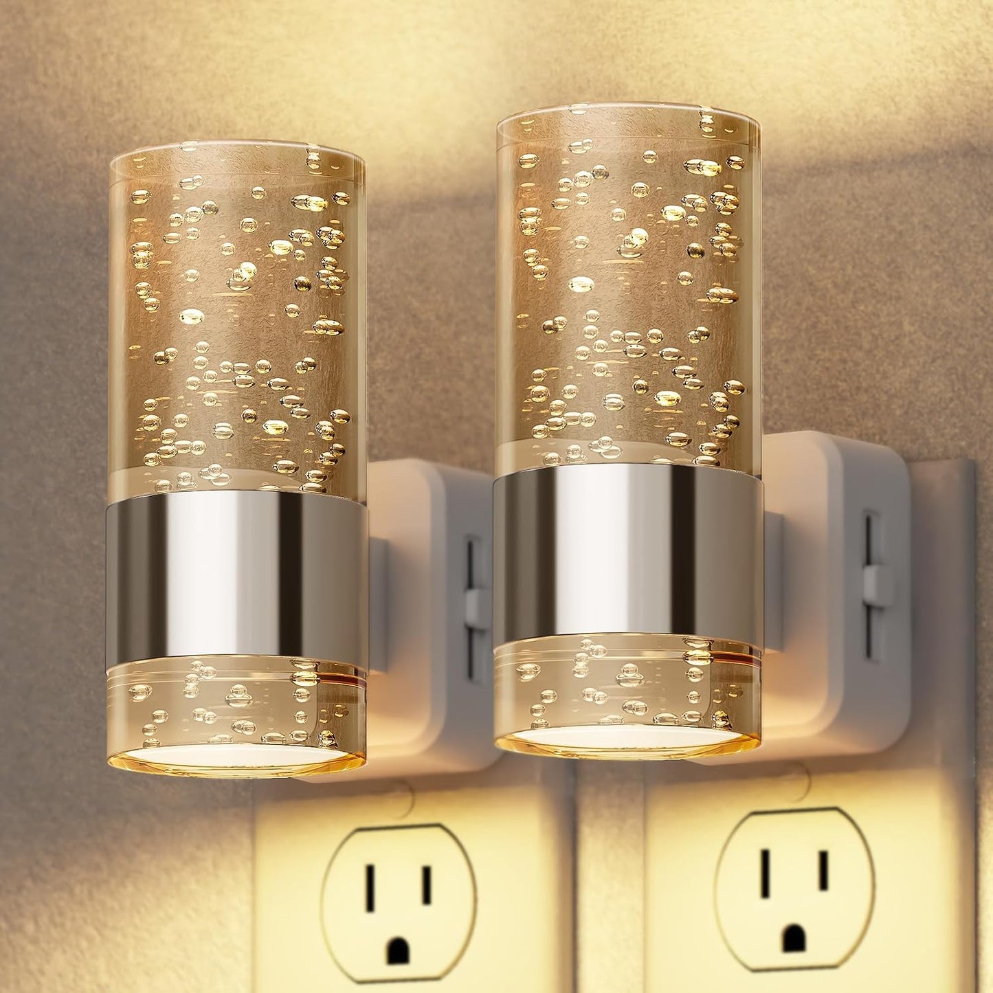 Briignite Night Lights Plug into Wall, Modern LED Night Light Plug in, Dusk to Dawn Sensor,Amber Night Light 0-100LM Adjustable Brightness, Dimmable NightLight for Hallway, Bedroom, Stairway, 2 Pack