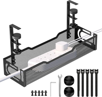 Under Desk Cable Management Tray, No Drill Mesh Cable Tray Cord Organizer