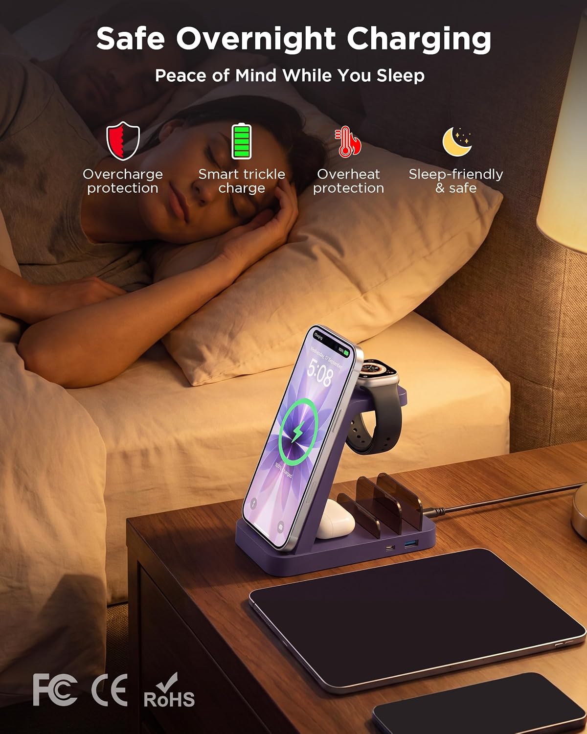 Wireless Charger for iPhone - 5 in 1 Charging Station for Multiple Devices Apple: Fast Wireless Charging Stand Dock for iPhone 17 16e 16 15 14 13 12 Pro Max Apple Watch Airpods