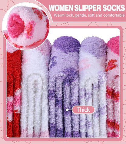 LANLEO Fuzzy Socks for Women Fluffy Slipper Winter Warm Soft Cozy Microfiber Plush Sleeping Heart Socks