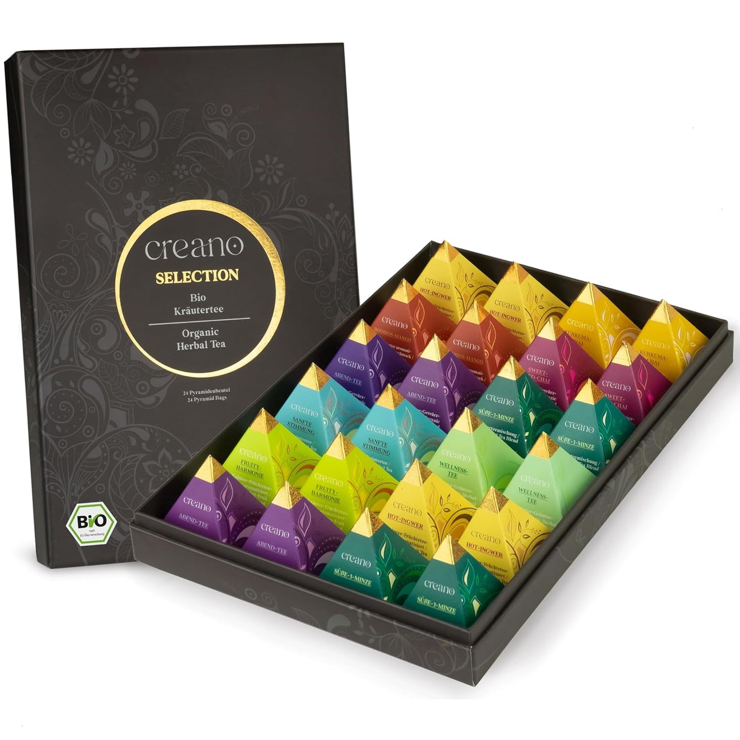 Creano Organic Herbal Tea Sampler Gift Set - Tea Gift Box - 27 Organic Tea Bags in 9 Different Varieties 54 g