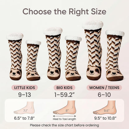 cosyone1997 Fuzzy Slipper Socks for Women Kids with Grips, Cute Animal Sherpa Lined Non-Slip Cozy Winter Socks Gifts