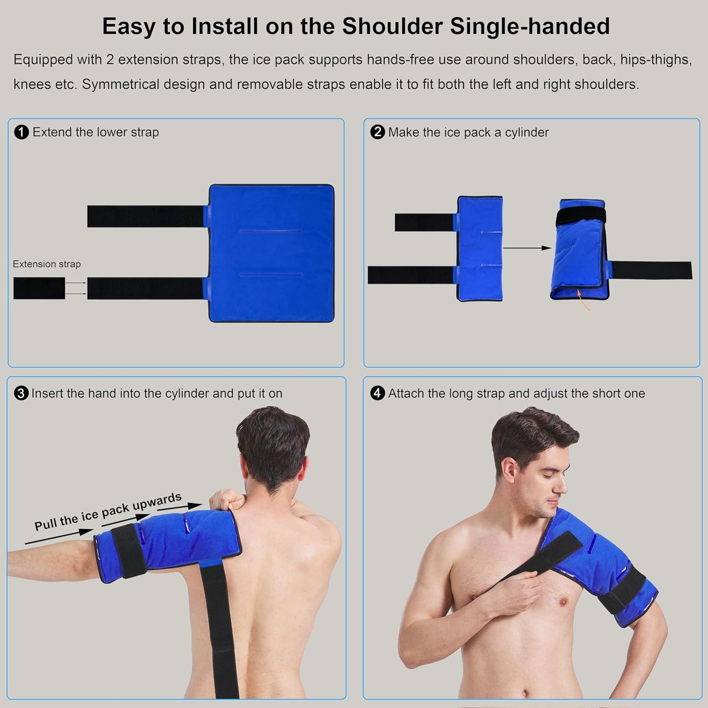 Koo-Care Extra Large Gel Ice Pack for Injuries Reusable Flexible Hot Cold Therapy Compress with Strap for Shoulder Rotator Cuff, Back, Hip, Shin - Knee Replacement Surgery Pain Relief XL 13" x 14.7"