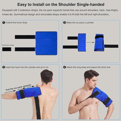 Koo-Care Extra Large Gel Ice Pack for Injuries Reusable Flexible Hot Cold Therapy Compress with Strap for Shoulder Rotator Cuff, Back, Hip, Shin - Knee Replacement Surgery Pain Relief XL 13" x 14.7"