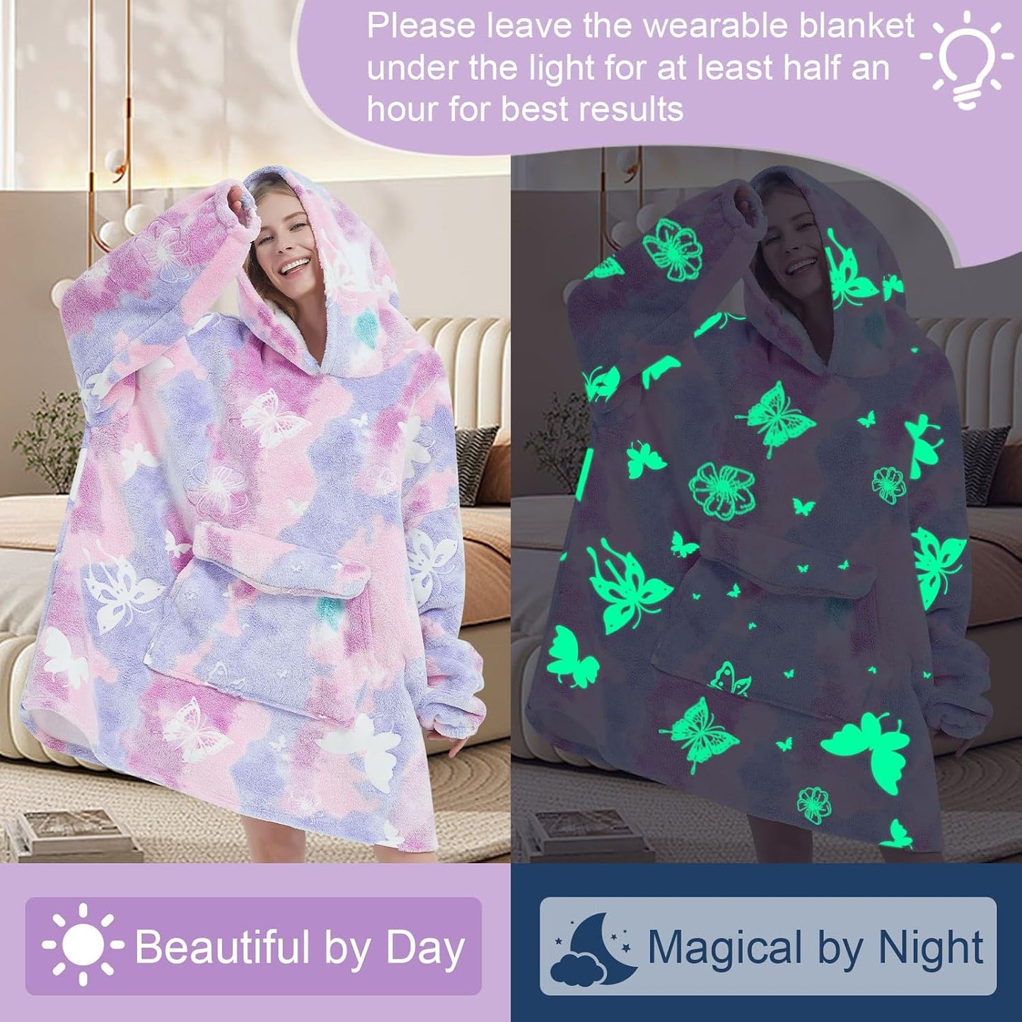 Fiosnow Sun and Moon Blanket Hoodies for Women and Men Adult Oversize Wearable Blanket Hoodies for Soft and Warm