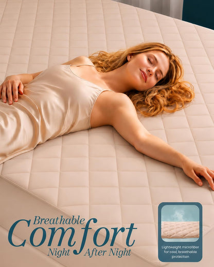 Quilted Fitted Mattress Pad, Queen Mattress Protector Topper with Deep Pocket Stretches up to 16 Inches, Machine Washable Mattress Cover by Utopia Bedding (White)