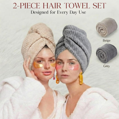 3 Pack Microfiber Hair Towel Wrap for Women 26 x 10 in | Hair Drying Towel with Button |Hair Turban Towel Quick Dry Coral Fleece Head Towels (Pink + Blue + Grey)